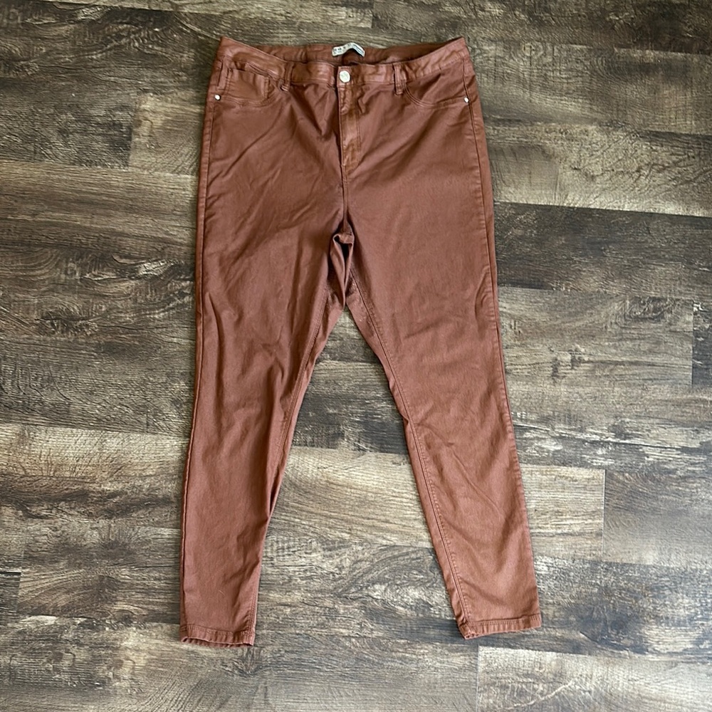 Stretchy Brown Slim Fit Pleather Pants